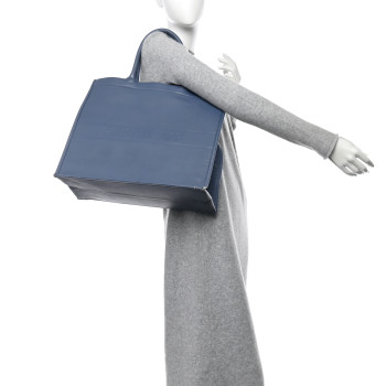 CHRISTIAN DIOR Calfskin Embossed Large Book Tote Blue CHRISTIAN DIOR Calfskin Embossed Large Book Tote Blue