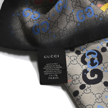 GUCCI Silk Twill GG Monogram Life is Gucci Square Scarf Multicolor
