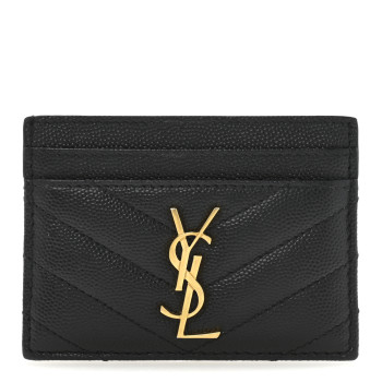 SAINT LAURENT Grain De Poudre Matelasse Chevron Monogram Credit Card Case Black