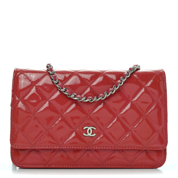 CHANEL Patent Calfskin Quilted Wallet On Chain WOC Pink
