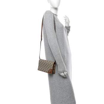 GUCCI GG Supreme Monogram Textured Calfskin Emblem Super Mini Shoulder Bag Beige Dark Brown