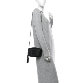 SAINT LAURENT Grain De Poudre Matelasse Monochrome Monogram Mini Lou Camera Bag Black