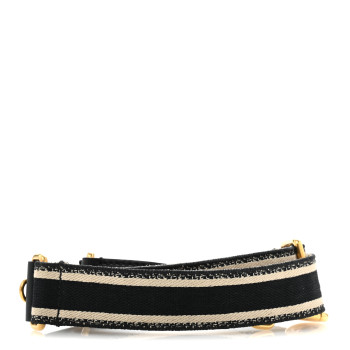 CHRISTIAN DIOR Canvas Embroidered Shoulder Strap Black CHRISTIAN DIOR Canvas Embroidered Shoulder Strap Black