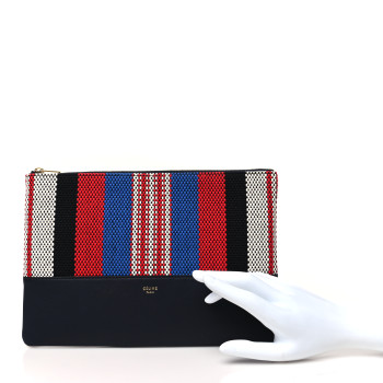 CELINE Cotton Canvas Lambskin Striped Solo Clutch Pouch Navy Blue