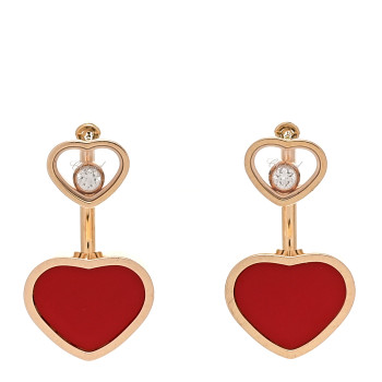 CHOPARD 18K Rose Gold Diamond Happy Hearts Earrings Red