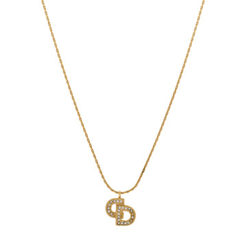 CHRISTIAN DIOR Crystal Logo Necklace Gold CHRISTIAN DIOR Crystal Logo Necklace Gold