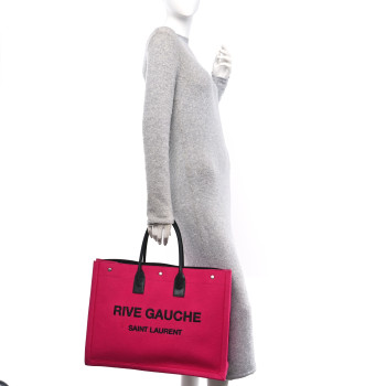 SAINT LAURENT Wool Rive Gauche Tote Fuchsia