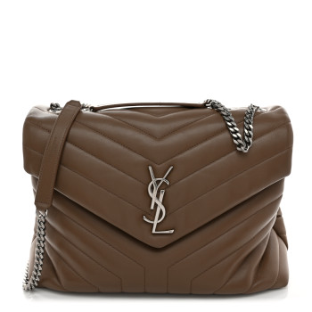 SAINT LAURENT Calfskin Y Quilted Monogram Medium Loulou Chain Satchel Desert Storm