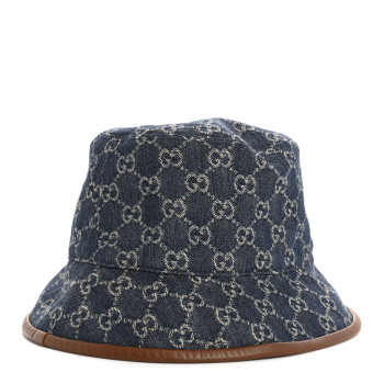 GUCCI Washed Jacquard Denim Nappa GG Monogram Oscar Bucket Hat M Denim Cuir