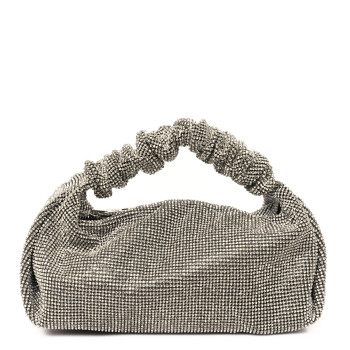 ALEXANDER WANG Mesh Crystal Rhinestone Mini Scrunchie Clutch Black Silver