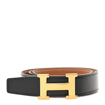 HERMES Togo Box 32mm Strie H Belt 95 38 Gold Black
