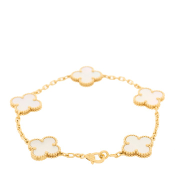 VAN CLEEF & ARPELS 18K Yellow Gold Mother of Pearl 5 Motifs Vintage Alhambra Bracelet