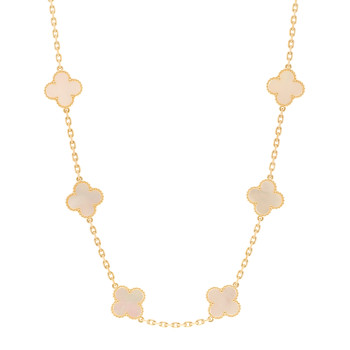 VAN CLEEF & ARPELS 18K Yellow Gold Mother of Pearl 10 Motifs Vintage Alhambra Necklace