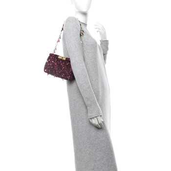 DOLCE & GABBANA Sequin Crystal Embellished Marlene Chain Clutch Bordeaux Rosso