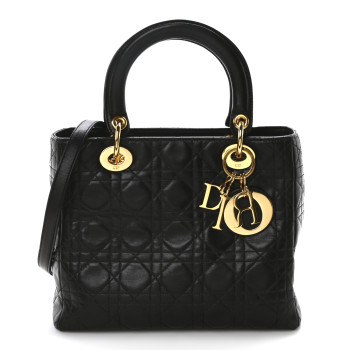 CHRISTIAN DIOR Lambskin Cannage Medium Lady Dior Black CHRISTIAN DIOR Lambskin Cannage Medium Lady Dior Black