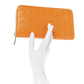 BOTTEGA VENETA Nappa Intrecciato Zip Around Wallet Tangerine