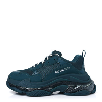BALENCIAGA Fabric Mesh Clear Sole Fluo Mens Triple S Sneakers 40 Dark Green