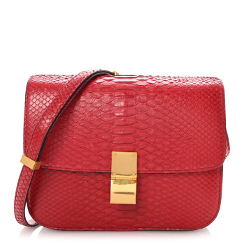 CELINE Snakeskin Medium Classic Box Flap Red