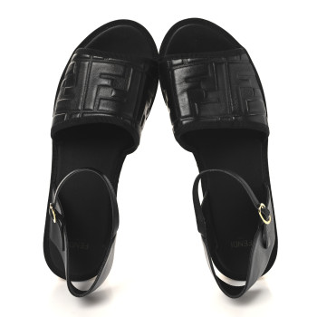 FENDI Nappa FF Embossed Espadrille Platform Sandals Black