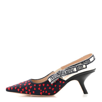 CHRISTIAN DIOR Canvas Ribbon Pop Heart I Love Paris Embroidered J'Adior Slingback 65mm Pumps 39.5 Deep Blue Red CHRISTIAN DIOR Canvas Ribbon Pop Heart I Love Paris Embroidered J'Adior Slingback 65mm Pumps 39.5 Deep Blue Red