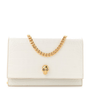 ALEXANDER MCQUEEN Calfskin Crocodile Embossed Skull Mini Crossbody Bag White ALEXANDER MCQUEEN Calfskin Crocodile Embossed Skull Mini Crossbody Bag White