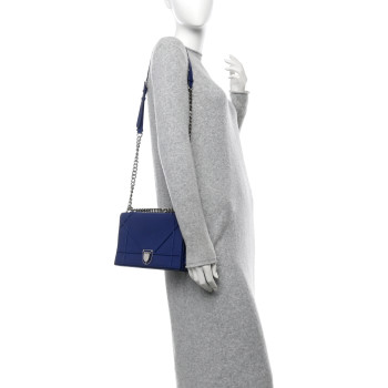 CHRISTIAN DIOR Grained Calfskin Medium Diorama Flap Bag Blue CHRISTIAN DIOR Grained Calfskin Medium Diorama Flap Bag Blue