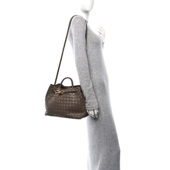 BOTTEGA VENETA Nappa Intrecciato Medium Andiamo Shoulder Bag Taupe Grey