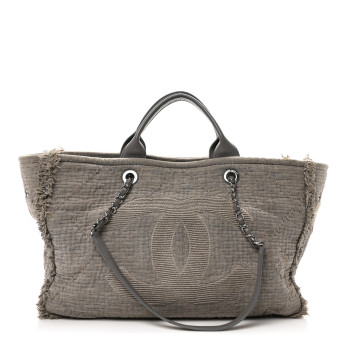 CHANEL Canvas Large Double Face Shopping Tote Gray