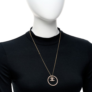 CHANEL Crystal CC Long Pendant Necklace Gold Pink