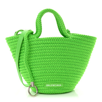 BALENCIAGA Nylon Lambskin Woven Small Ibiza Basket With Strap Green