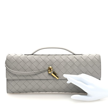 BOTTEGA VENETA Nappa Intrecciato Long Andiamo Top Handle Clutch Sterling