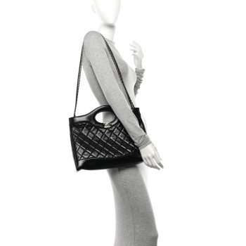 CHANEL Shiny Lambskin Quilted 31 Shopping Bag Black