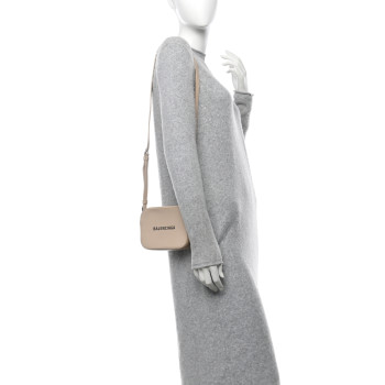 BALENCIAGA Calfskin Logo XS Everyday Camera Bag Light Beige Black