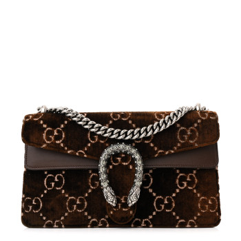 GUCCI Velvet Moon Calfskin Crystal GG Monogram Small Dionysus Shoulder Bag Brown Vintage Cocoa Black Diamond