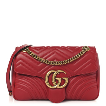 GUCCI Calfskin Matelasse Medium GG Marmont Shoulder Bag Hibiscus Red