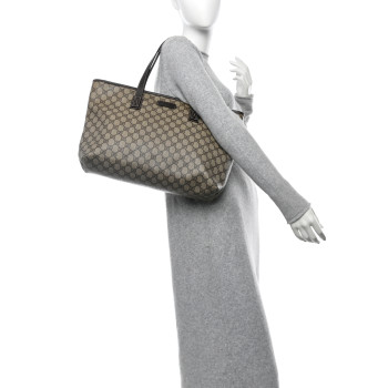 GUCCI GG Supreme Monogram Medium Zippered Shopping Tote Dark Brown