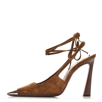 SAINT LAURENT Suede Blade 105 Slingback Pumps 39.5 Brown