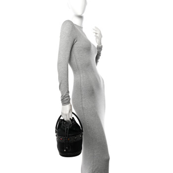 SAINT LAURENT Smooth Calfskin Studded Small Bahia Drawstring Bucket Bag Black Multicolor