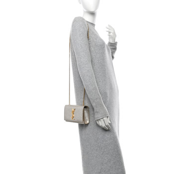 SAINT LAURENT Metallic Calfskin Small Classic Monogram Kate Satchel Platine