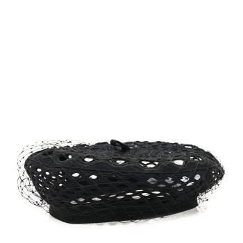 CHRISTIAN DIOR Mesh Arty Veil Beret 58 Black CHRISTIAN DIOR Mesh Arty Veil Beret 58 Black