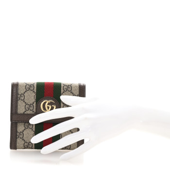 GUCCI GG Supreme Monogram Web Ophidia French Flap Wallet Beige New Acero