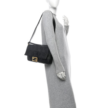 FENDI Nappa FF 1974 Embossed Large Baguette Black