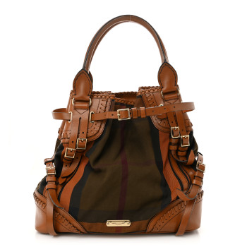 BURBERRY Bridle Calfskin House Check Whipstitch Tote