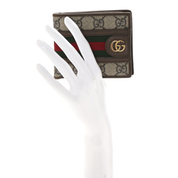 GUCCI GG Supreme Monogram Web Mens Ophidia Bi-Fold Coin Wallet Beige New Acero