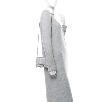 BALENCIAGA Shiny Calfskin Crocodile Embossed Hourglass Chain Bag Silver