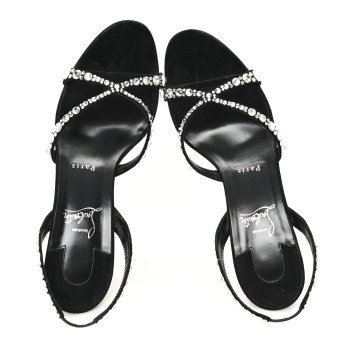 CHRISTIAN LOUBOUTIN Veau Velours Strass Emilie 85 Sandals 41  Black