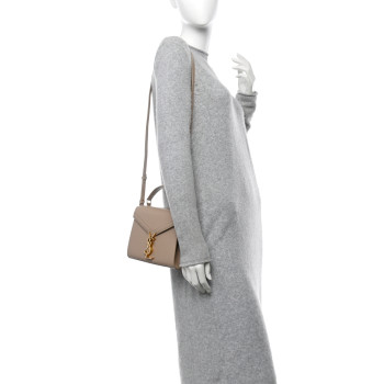 SAINT LAURENT Grain de Poudre Mini Classic Monogram Cassandra Top Handle Beige