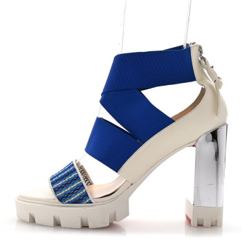 CHRISTIAN LOUBOUTIN Calfskin Patrouiagoma 100 Platform Sandals 40 Blue