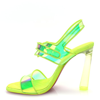CHRISTIAN LOUBOUTIN Iridescent PVC Loubi Duniss 100 Slingback Sandals 36 Fluo Yellow