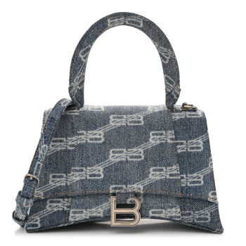 BALENCIAGA Denim BB Monogram Small Hourglass Top Handle Bag Blue